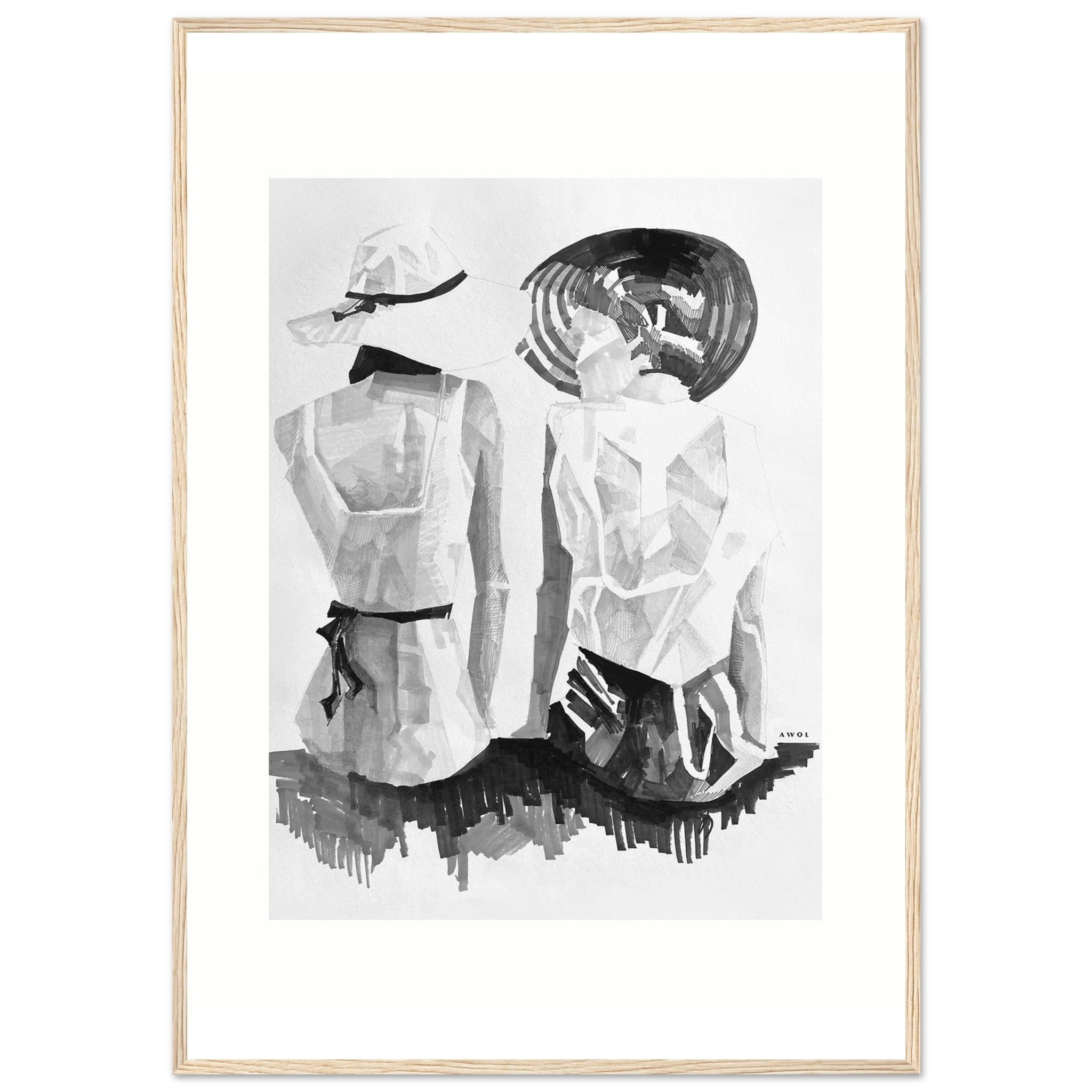 Girlfriends With Hats On The Beach Telling Secrets: Framed Print