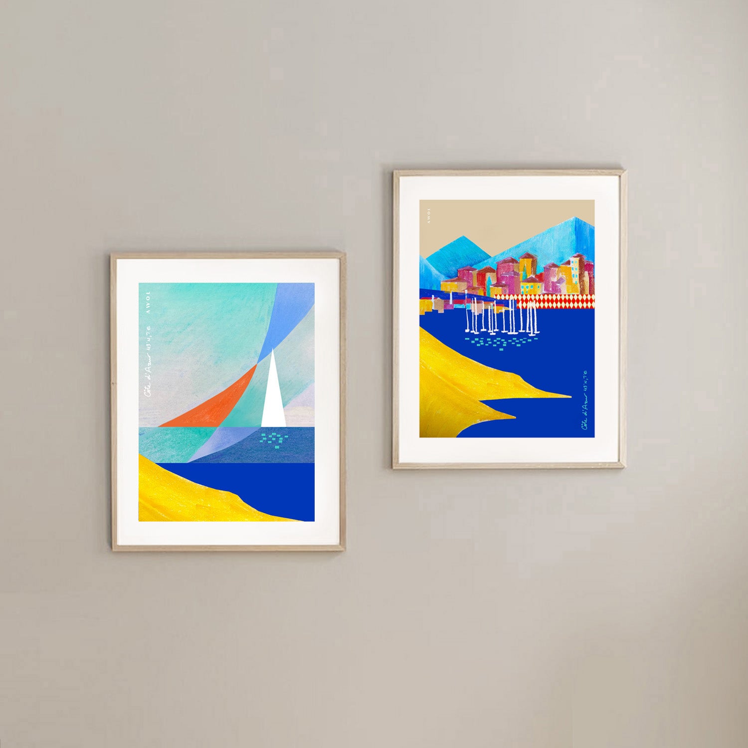 Colourful Seaside Landscape Art, Travel Poster Of The French Riviera: Aluminum Art Print