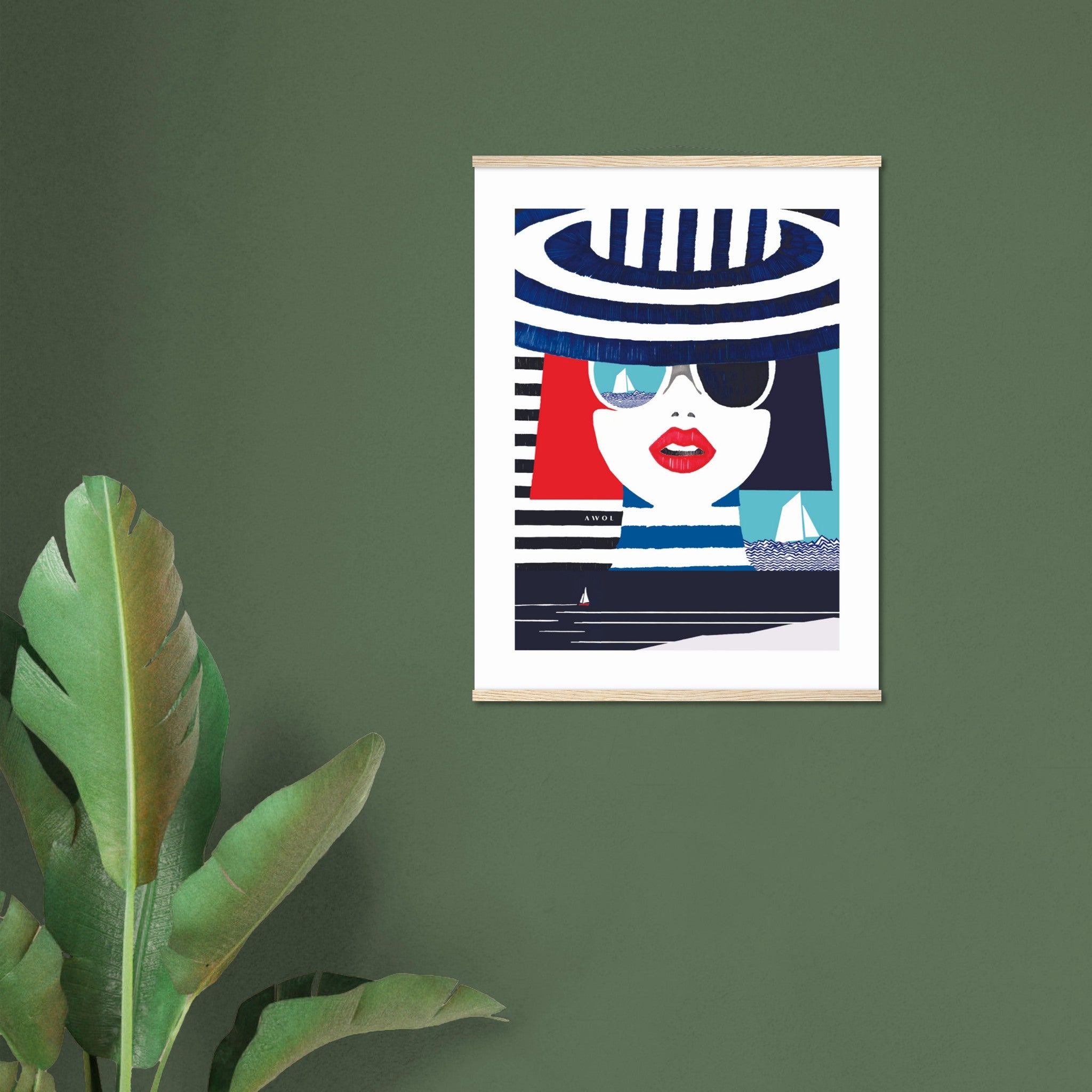 Colourful Mediterranean Wall Art Portrait On The Riviera: Beach Poster With Hanger