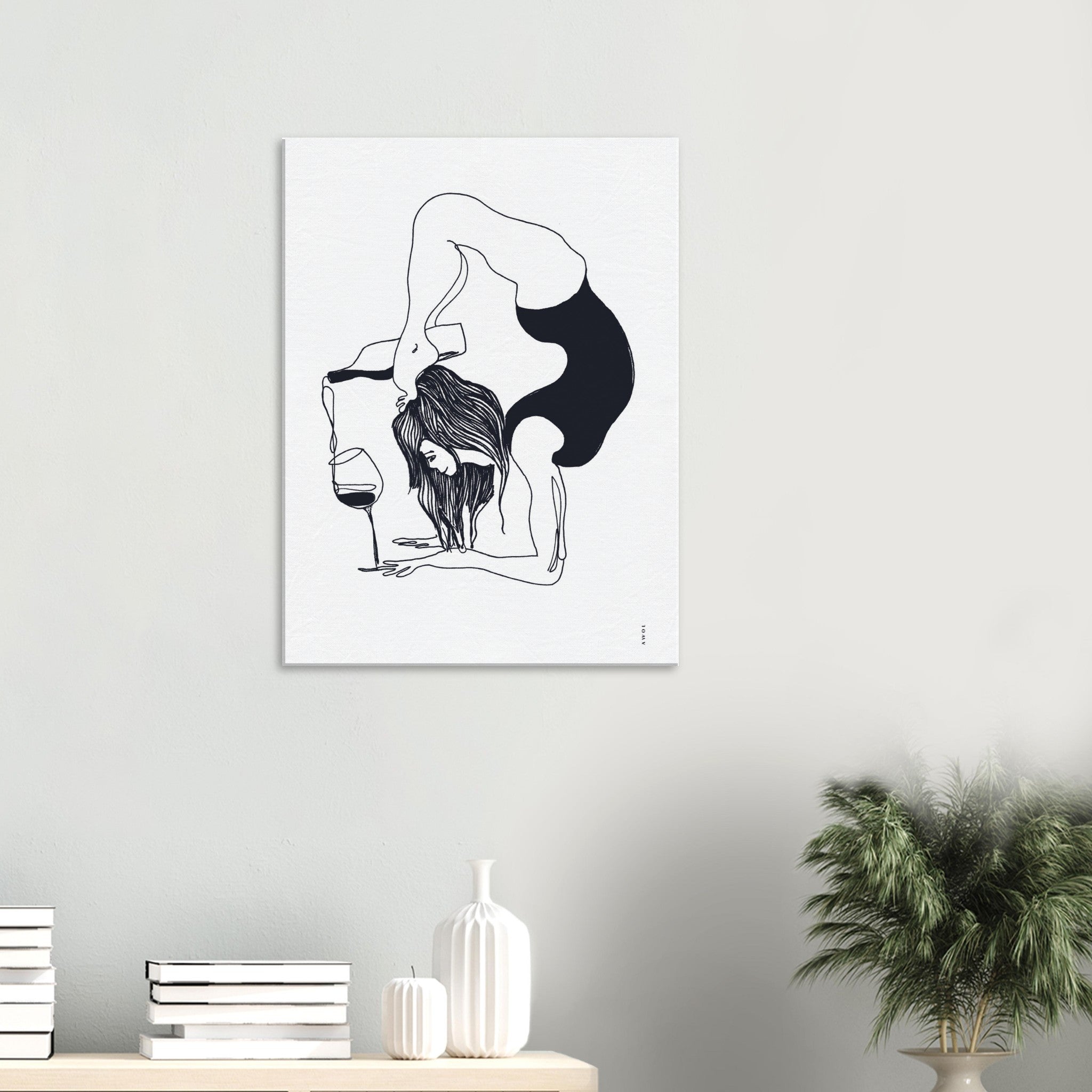 Funny Yoga Art On Canvas: Minimalist Art Of Yoga Pose On Canvas With Wine