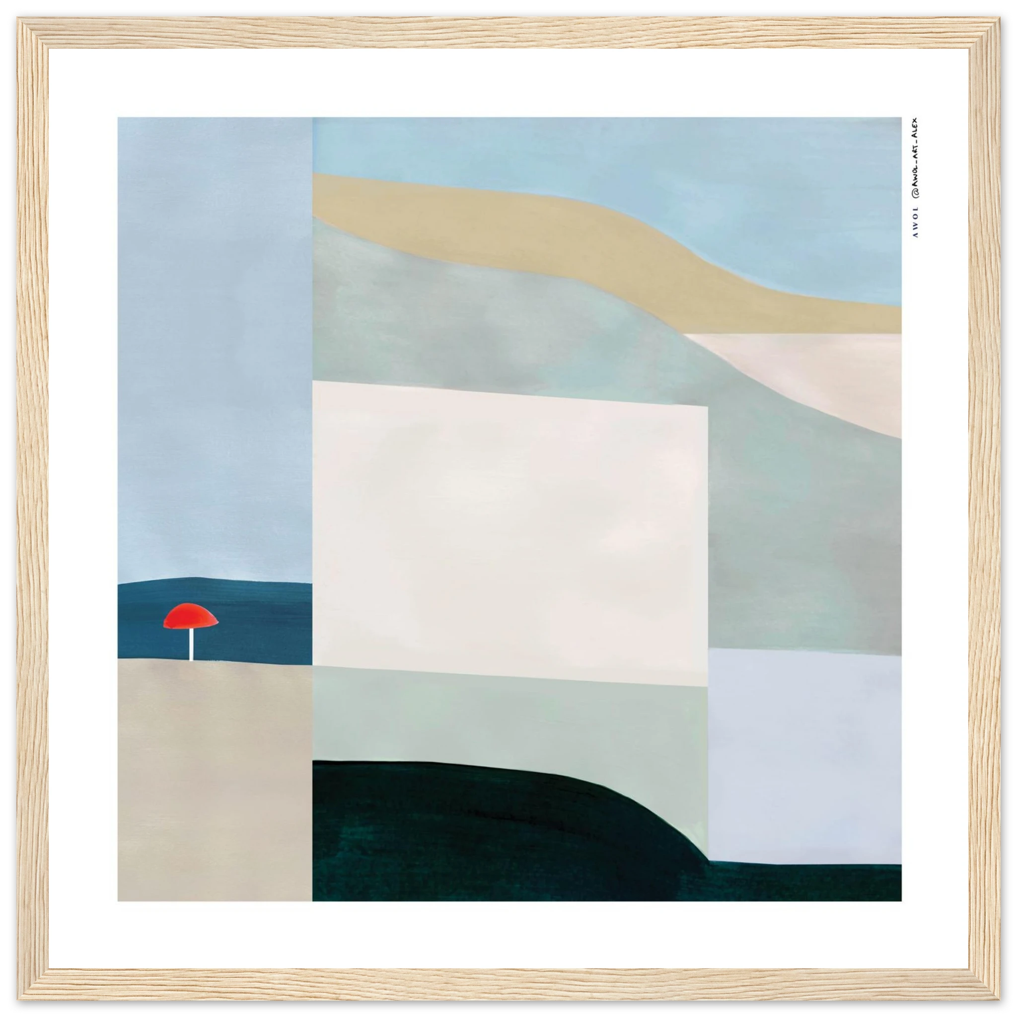 Red Beach Umbrella – Urban Oasis: Fine Art Wooden Framed Poster