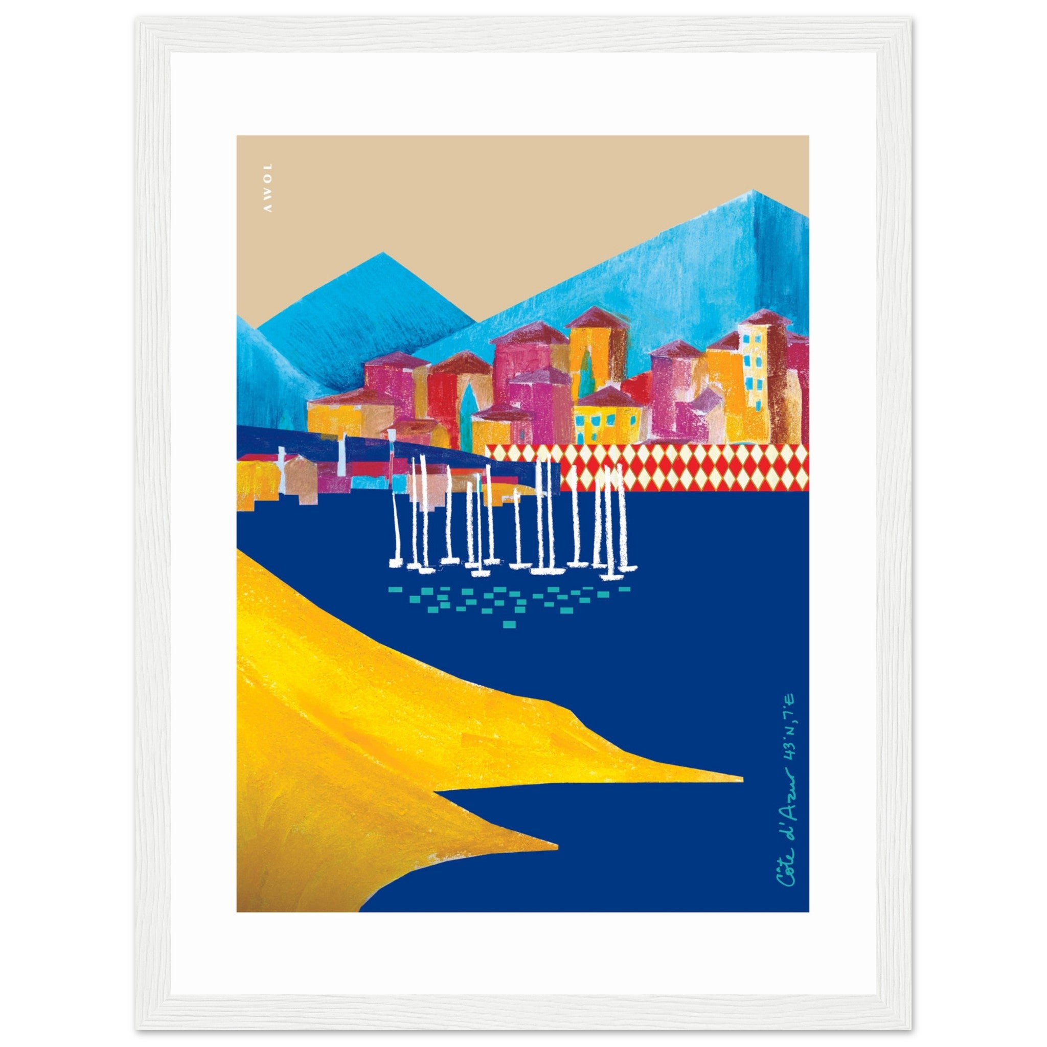 Colourful Beach Towns In The South of France Poster: Framed Art Print