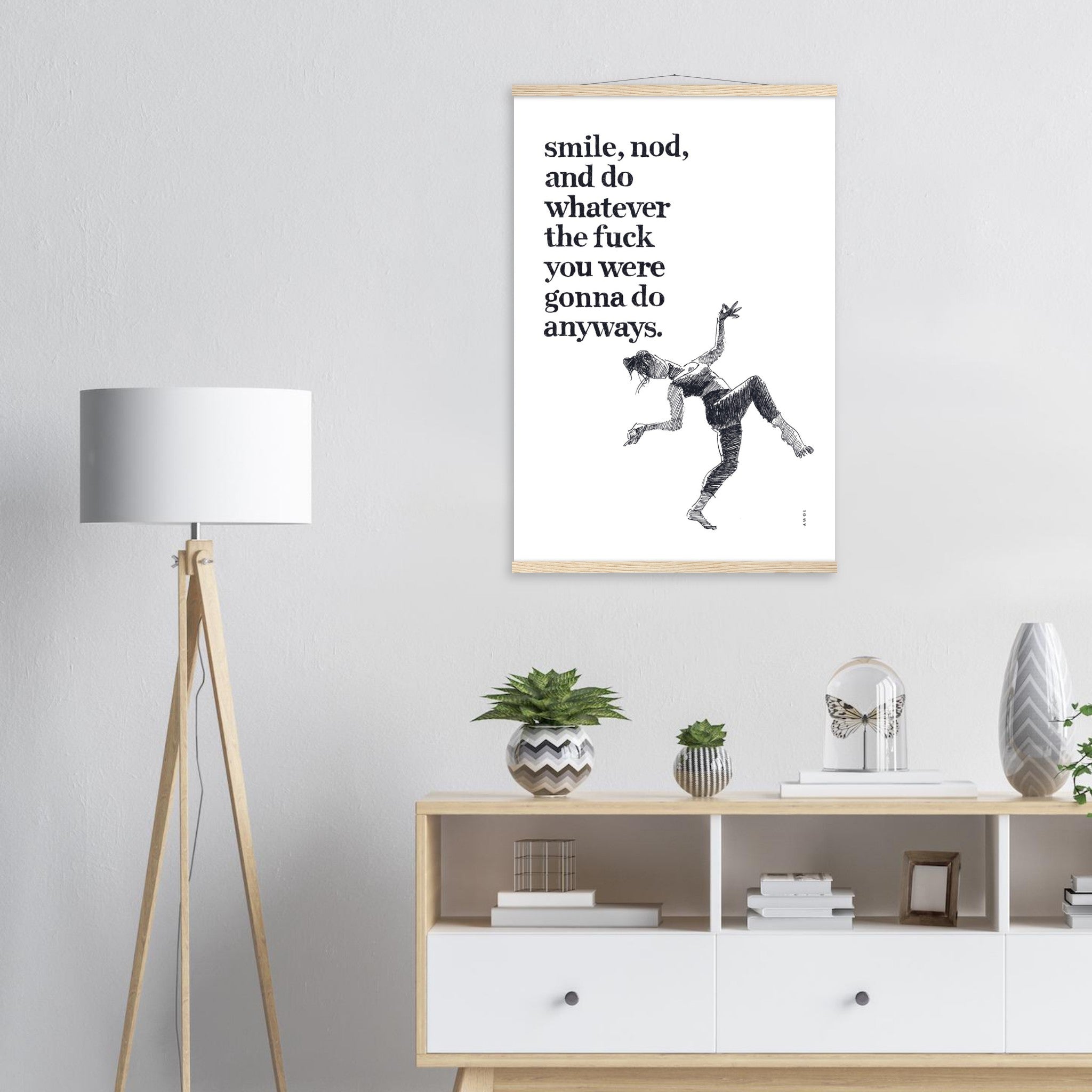 Smile And Nod, Modern Zen Art Print: Poster with Hanger