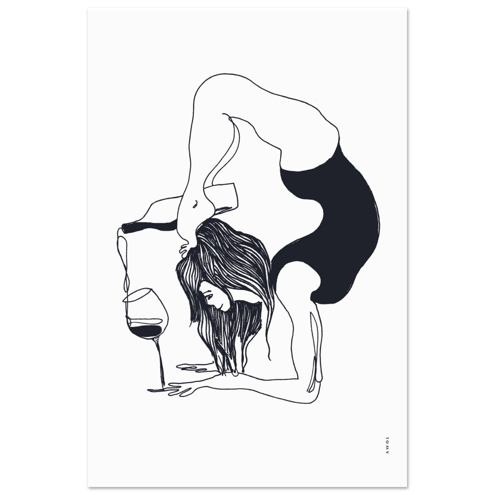 Yoga Balance Pose With Wine: Modern Monochrome Lessons From India, Aluminum Art Print