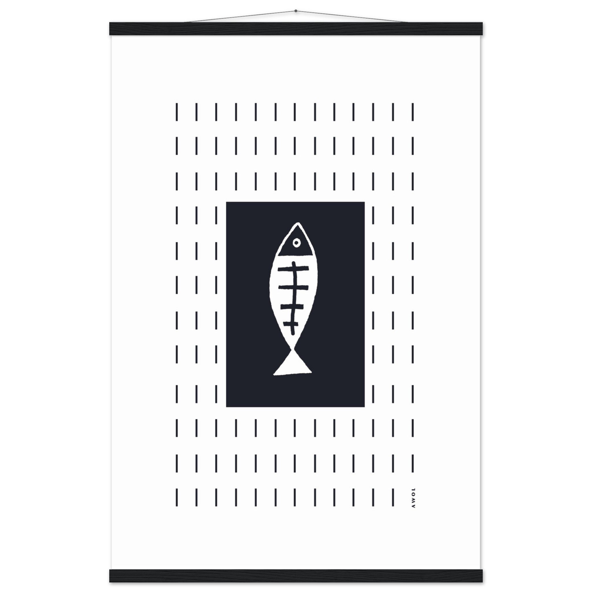 Minimalist Fish Art Abstraction In Rain Pattern, Black and White: Poster With Hanger