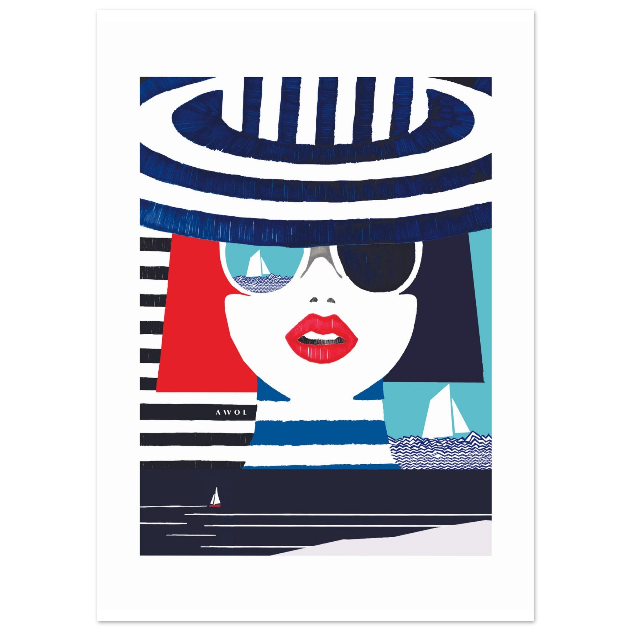 Graphic Portrait Of A Woman On The Riviera, Beach Wall Art: Travel Poster Print