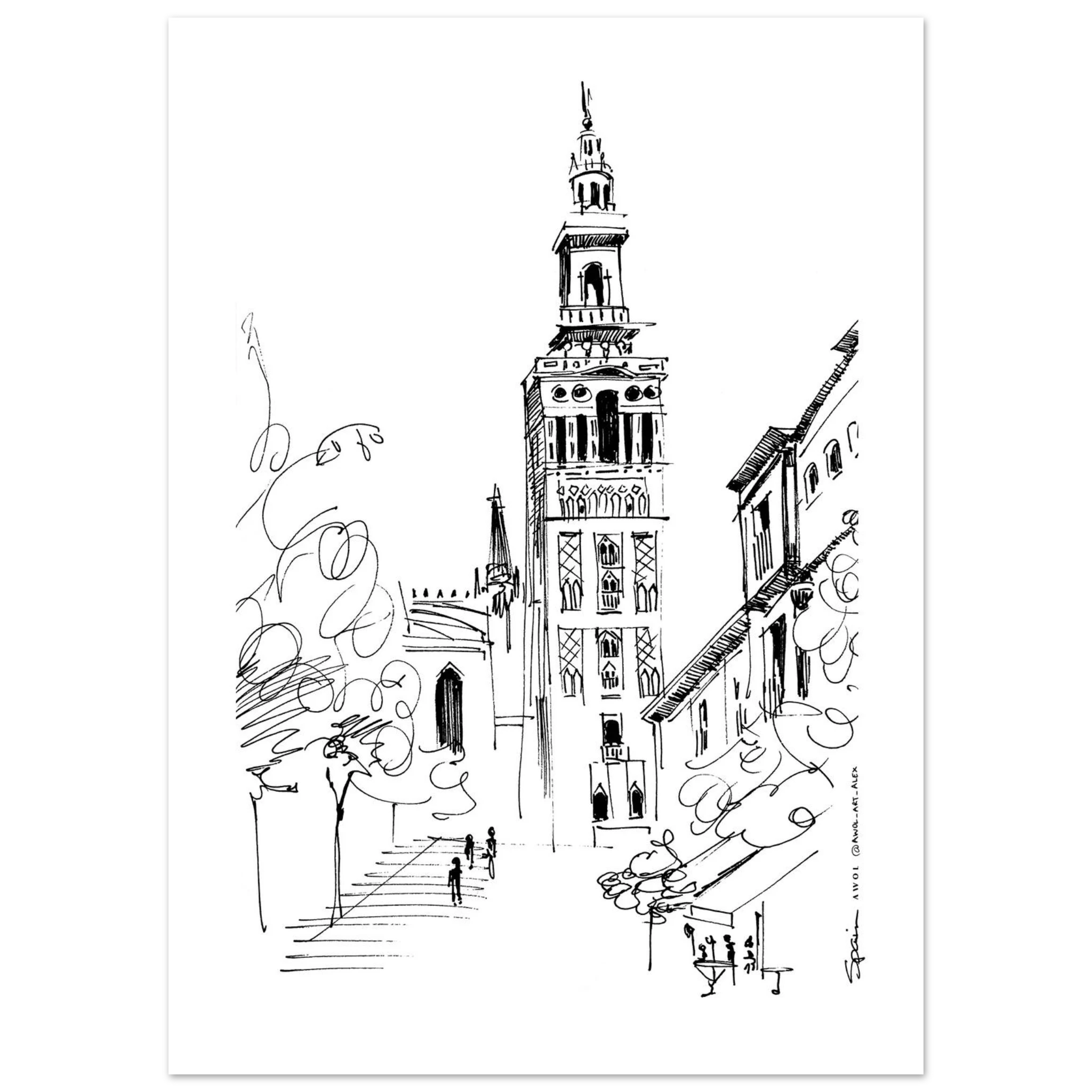 Seville Street Scene: La Giralda, Spain, Fine Art Poster