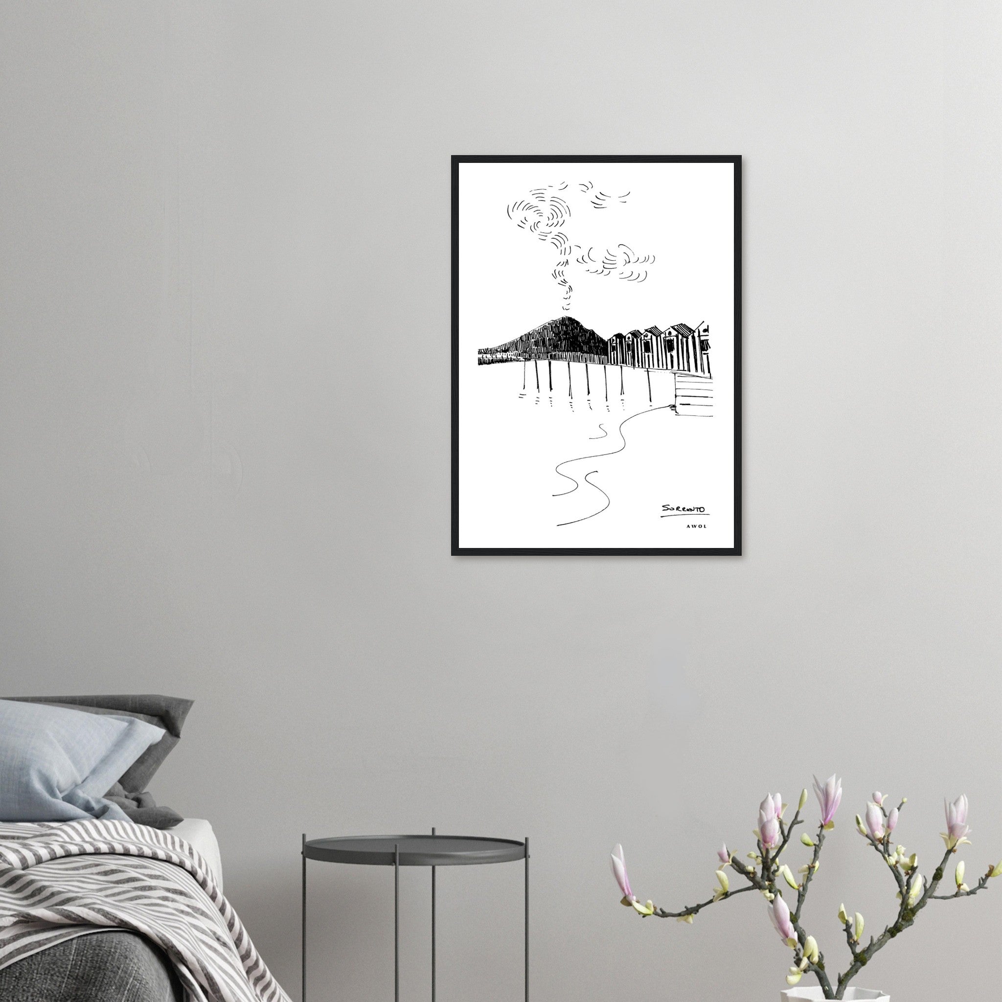 View of Mount Vesuvius Volcano, Italian Landscape, The Bay Of Naples Seen From Sorrento: Premium Matte Paper Wooden Framed Art Print