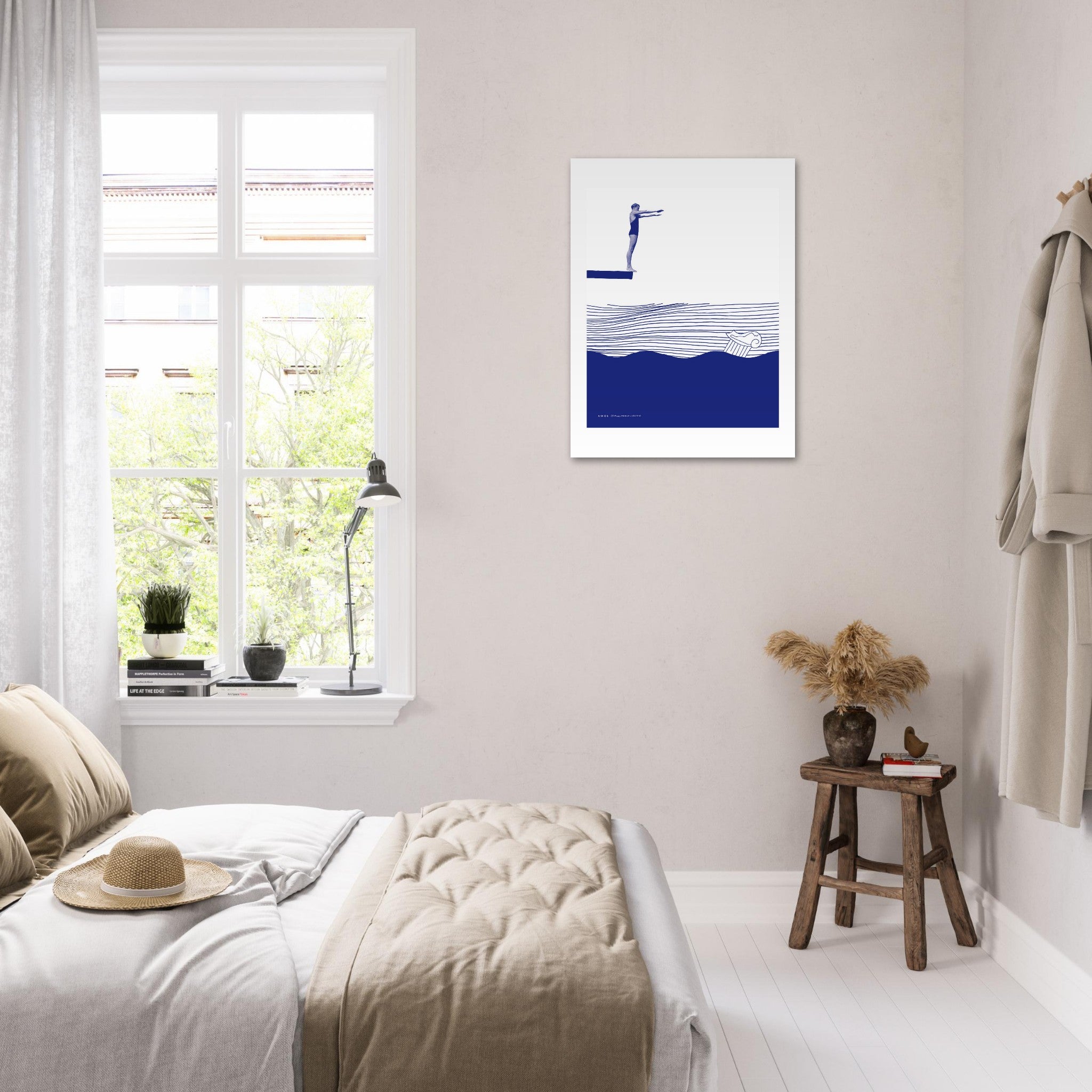 Retro Woman Diving Into The Sea: Mediterranean Travel Poster Print