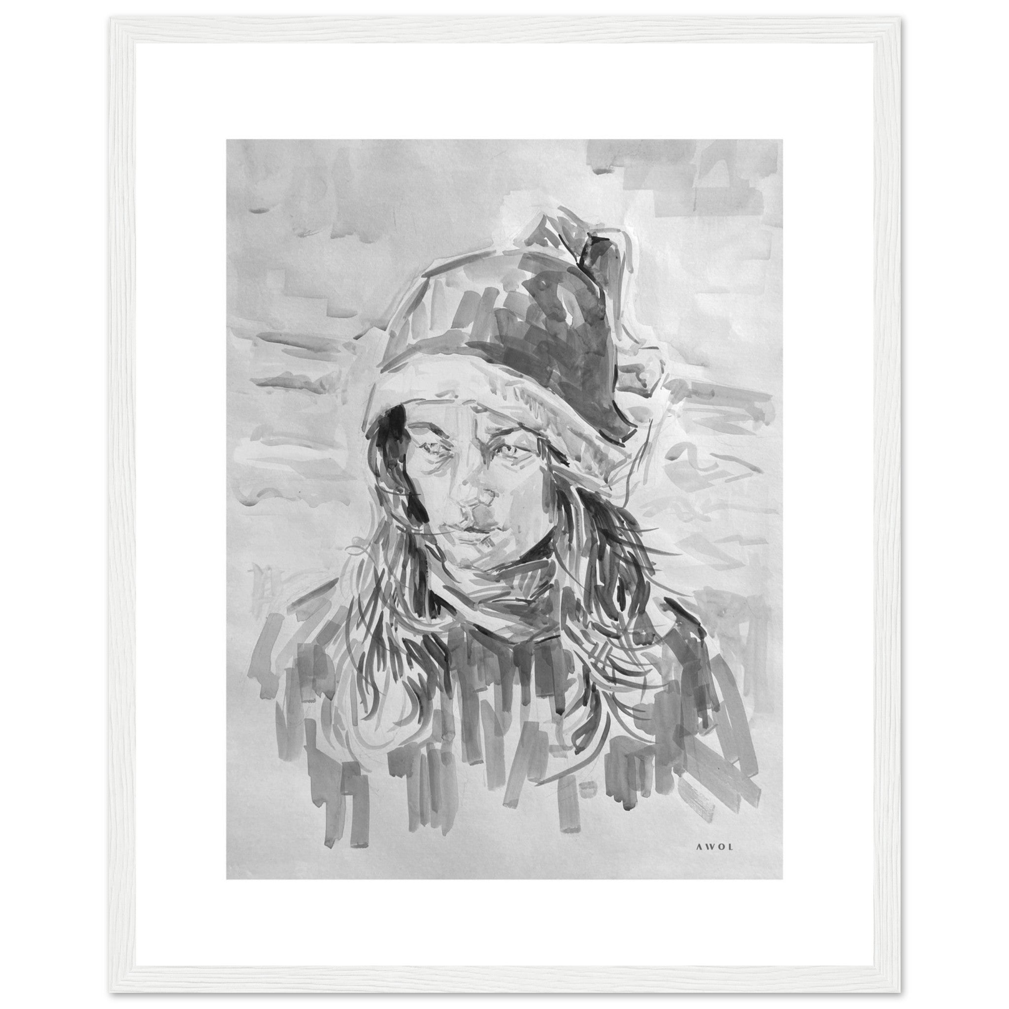 Portrait Of A Woman On The Beach: Wooden Framed Art Print