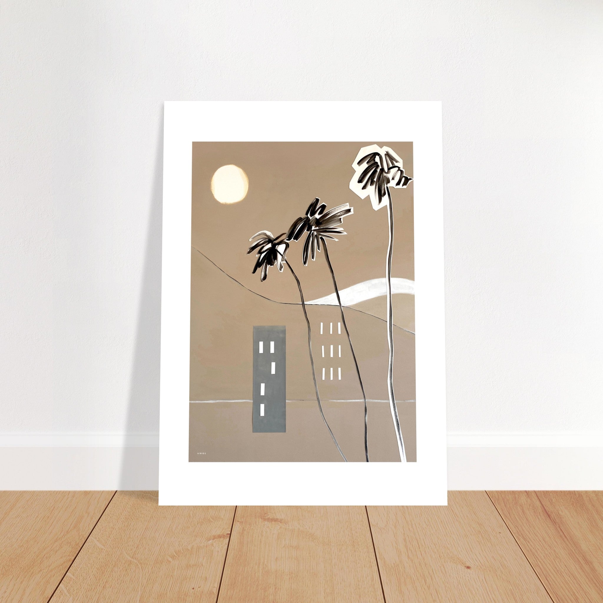 Swaying Palm Trees: Mixed Media Painting, Premium Matte Paper Poster