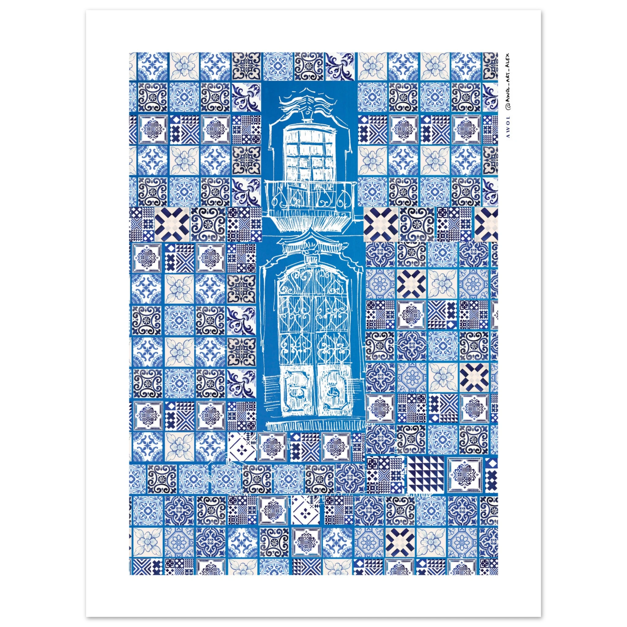 Blue Portugese Patterns: Azulejos Wall, Fine Art Poster