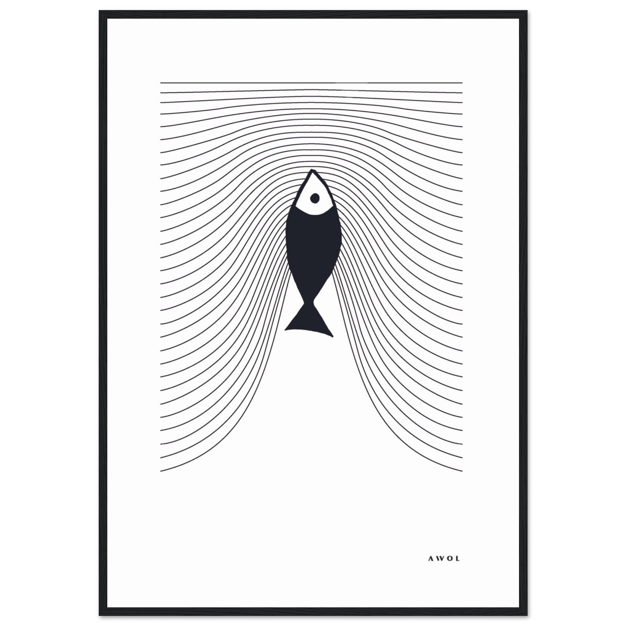 Minimalist Fish Swimming Upstream, Scandinavian Wall Art, Framed Art Print