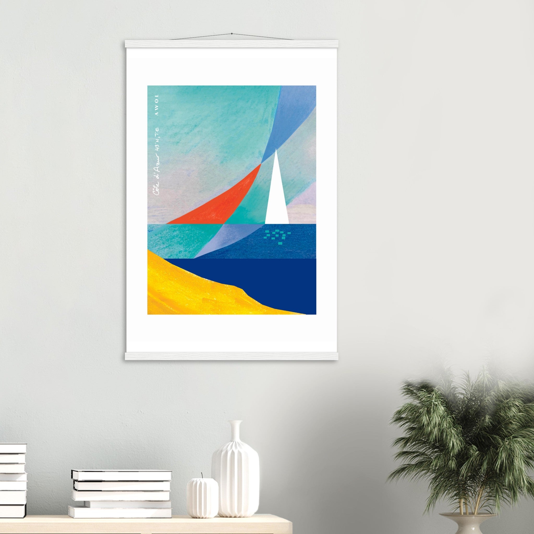 Sailboat On Abstract Sea: Côte d'Azur Poster with Hanger