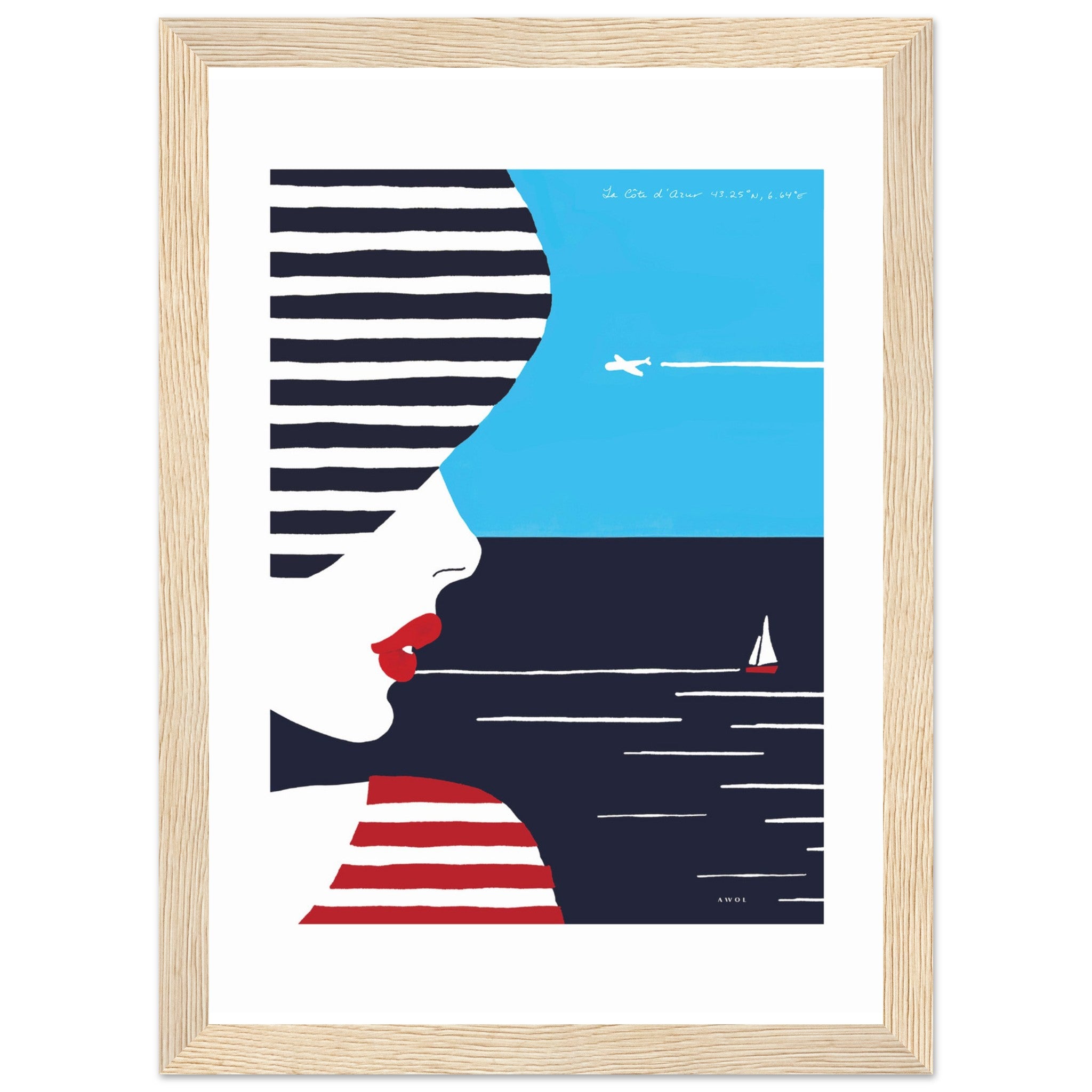 Portrait Of A Woman Looking At The Sea In The South Of France: Slow Living: Classic Matte Paper Wooden Framed Art Print