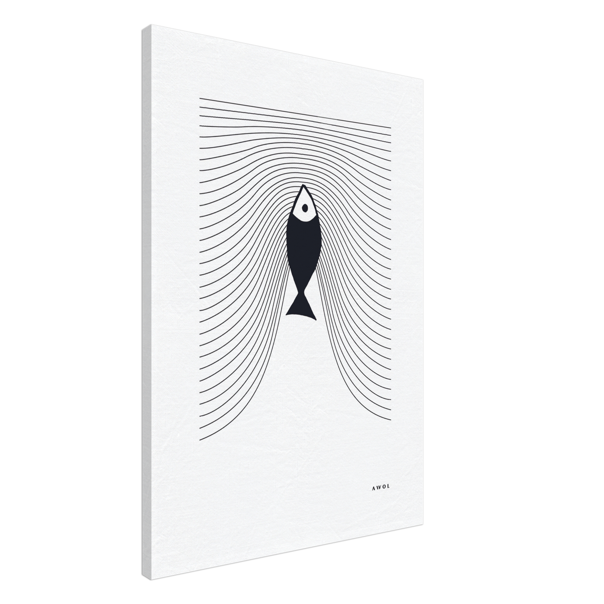 Fish Swimming In Abstract Sea, Scandinavian Wall Art: Canvas Print