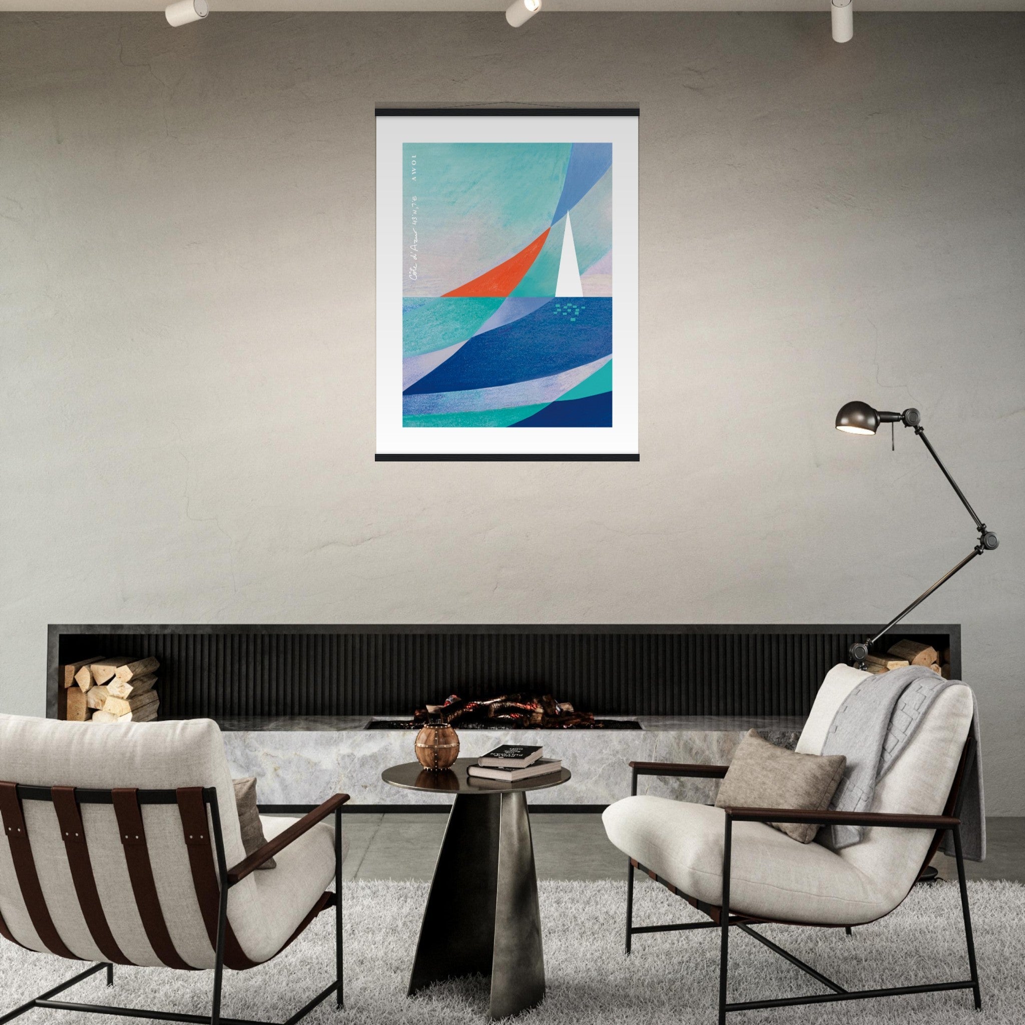 Abstract Art With Sailboat On The Mediterranean Sea: Poster with Hanger