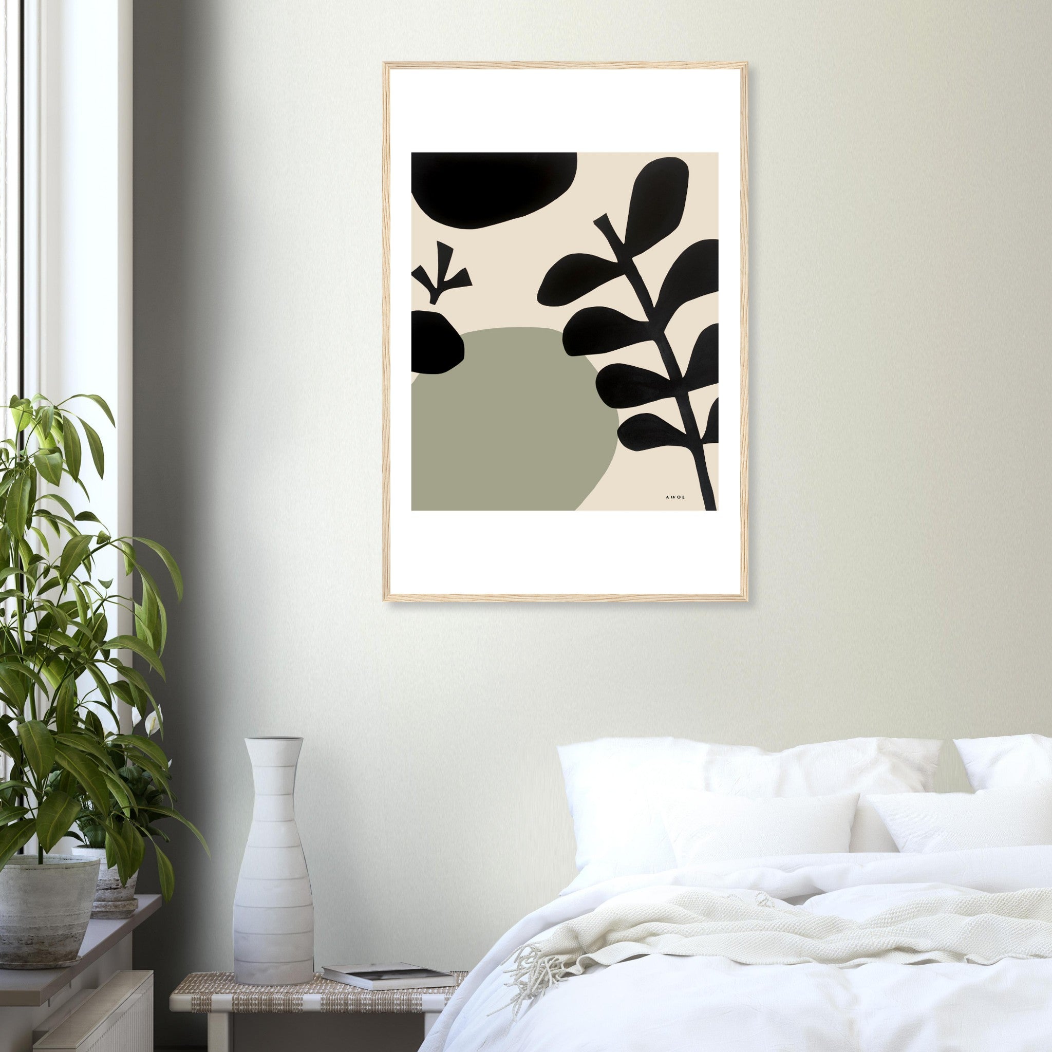Abstract Plant Art, Mediterranean Garden: Premium Paper Wooden Framed Art Print