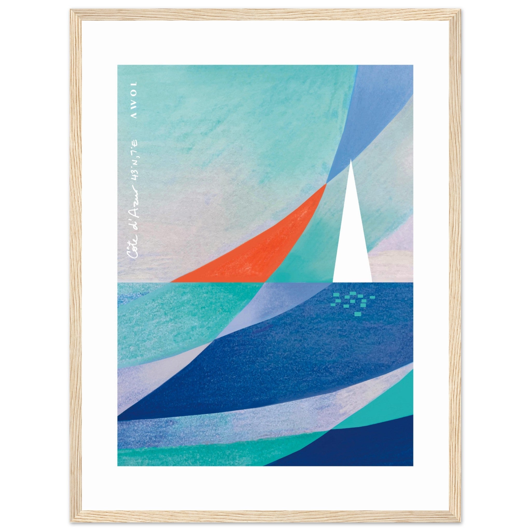 Abstract Sailboat Sailing On The Mediterranean Sea: Wooden Framed Art Print