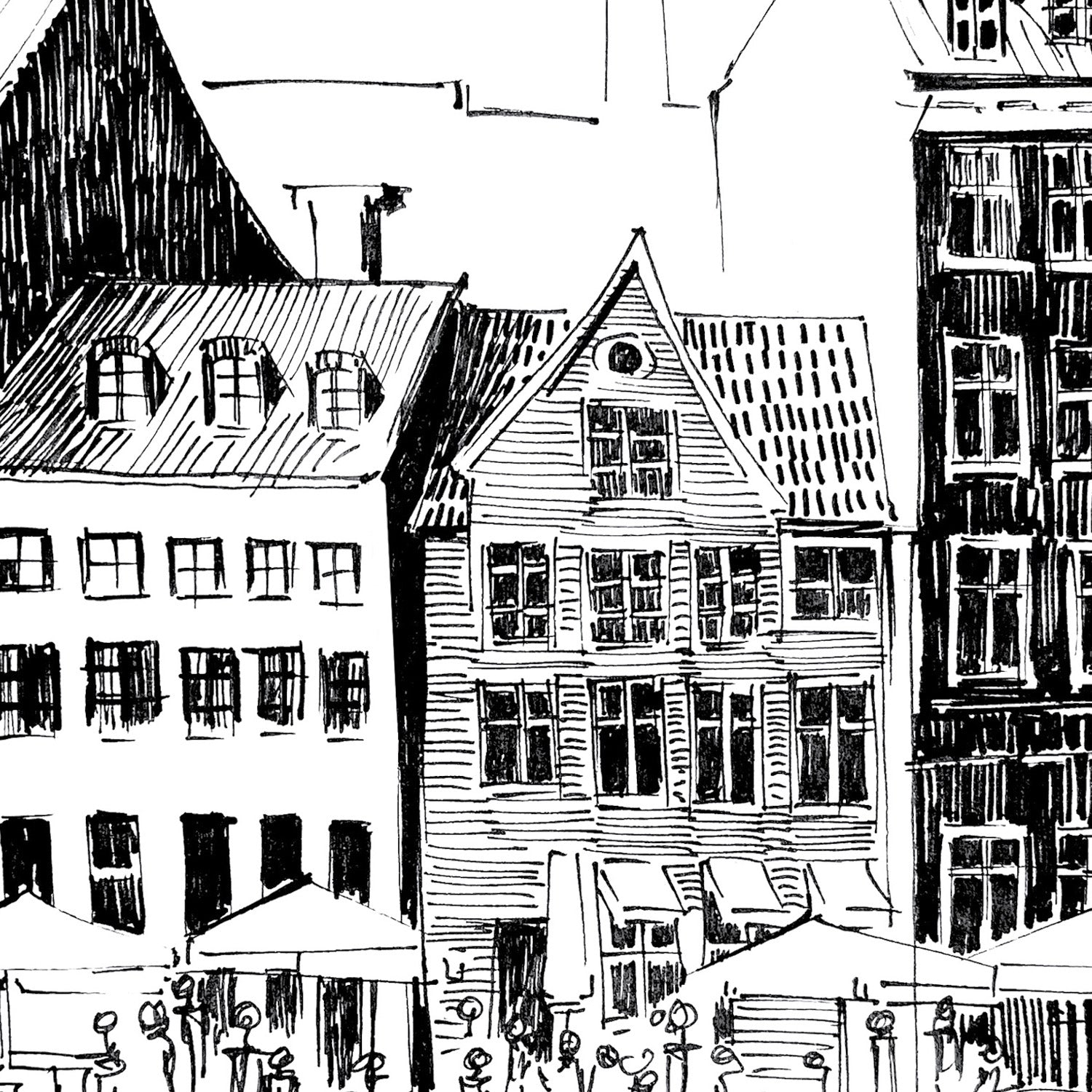 Saturday Afternoon With Cafés And Historic Houses In Copenhagen, Wooden Framed Art Print On Premium Paper