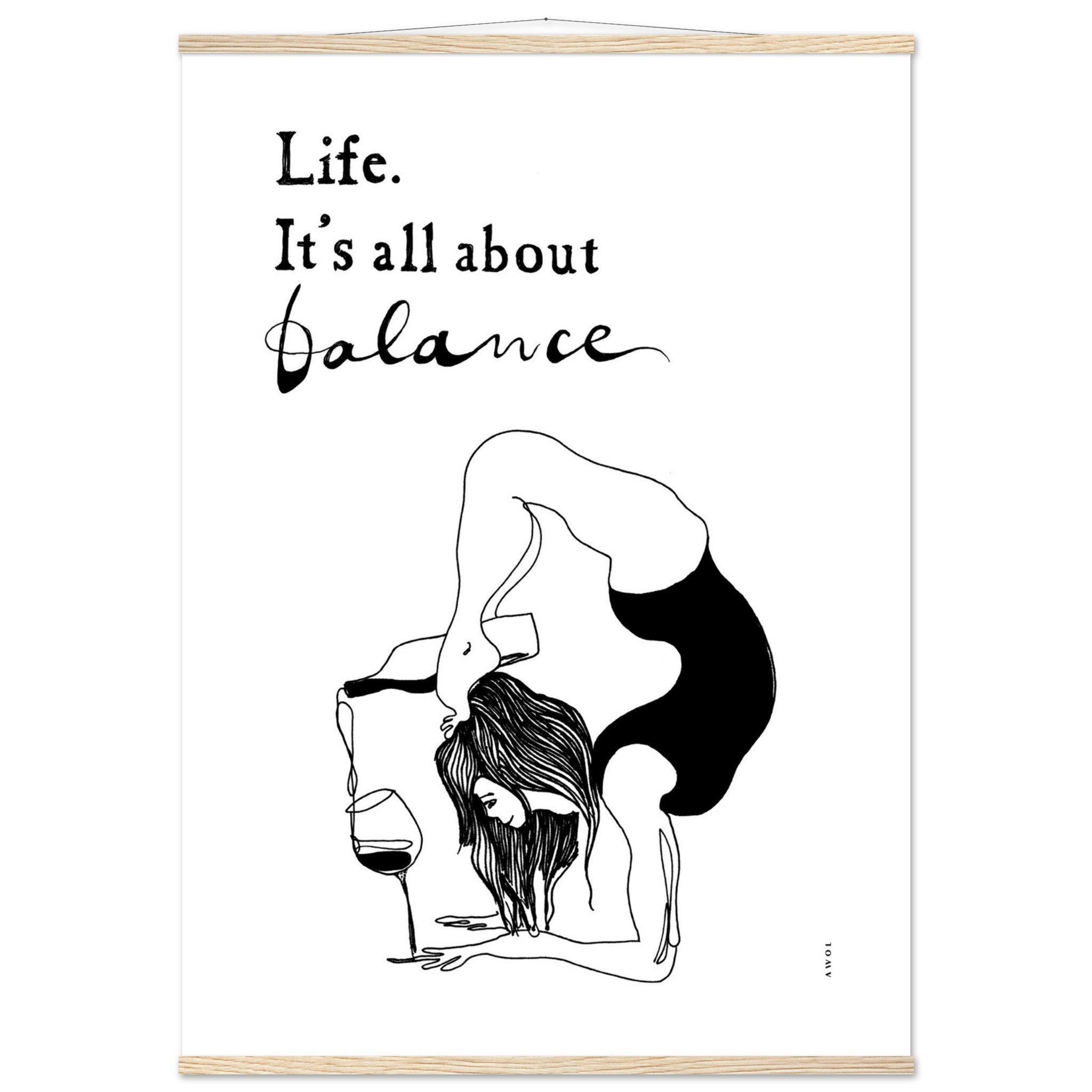 Funny Yoga Art Print With Spiritual Quote, Yoga Pose And Wine, Poster Print with Hanger