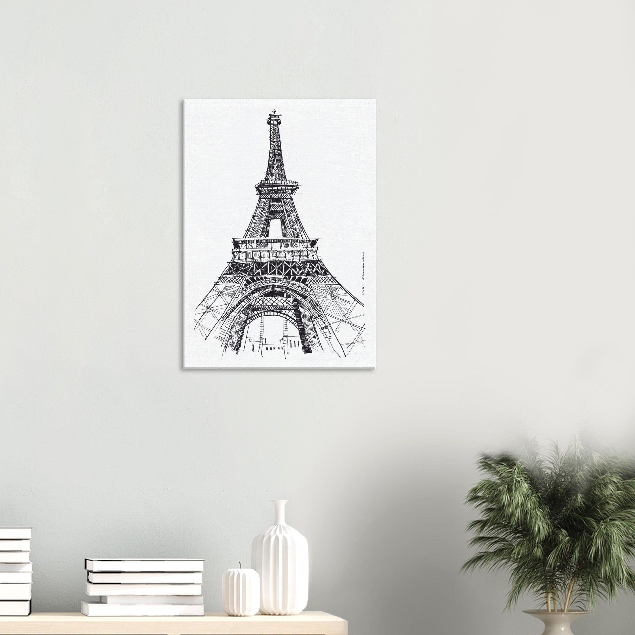 Black And White City Art Print, Paris Wall Art With Eiffel Tower: Canvas Art Print