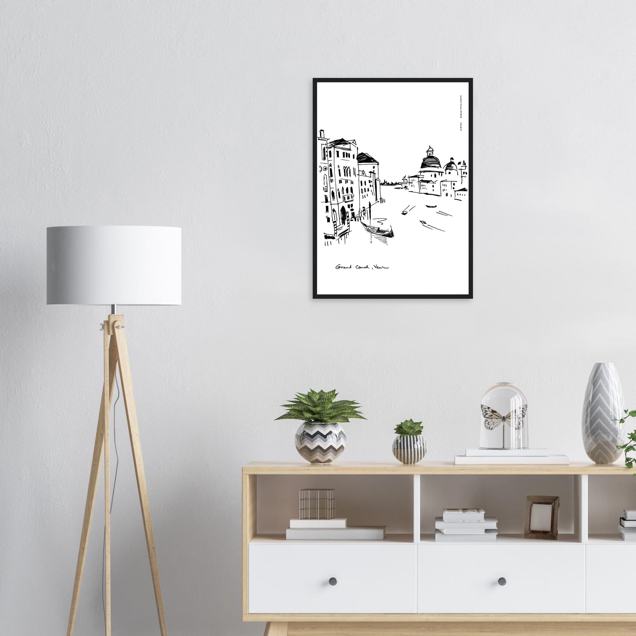 Venice Grand Canal, Black And White Italy: Wooden Framed Poster