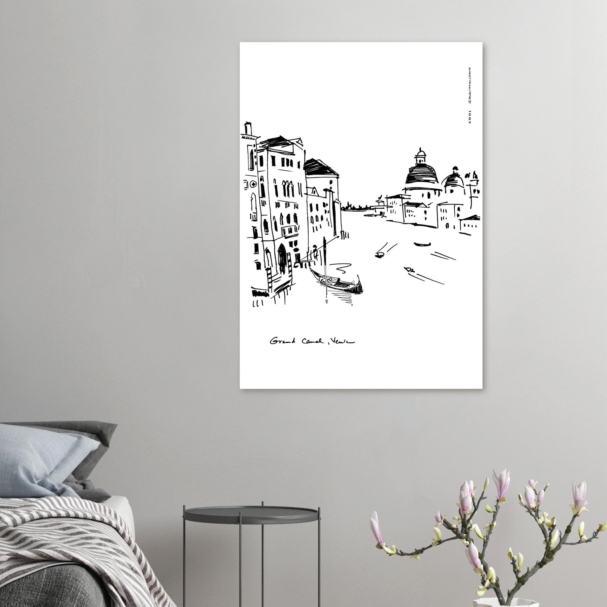 Venice Grand Canal, Black And White Italy Travel Poster