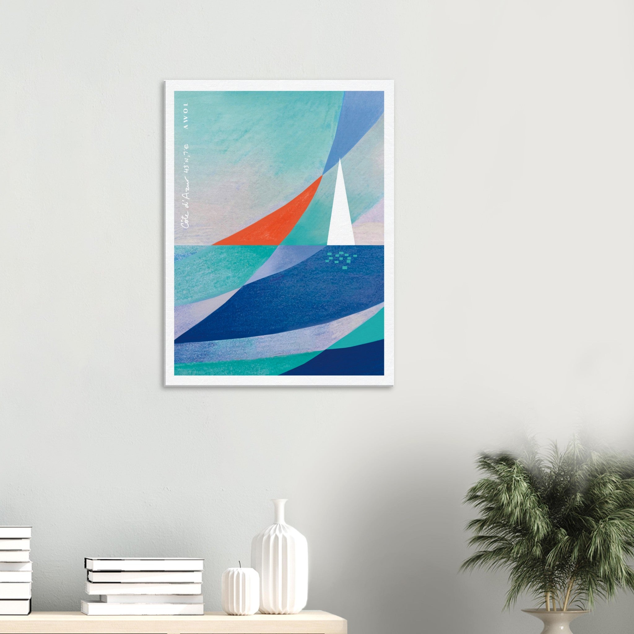 White Sailboat on The Mediterranean Sea: Blue Canvas Art Print