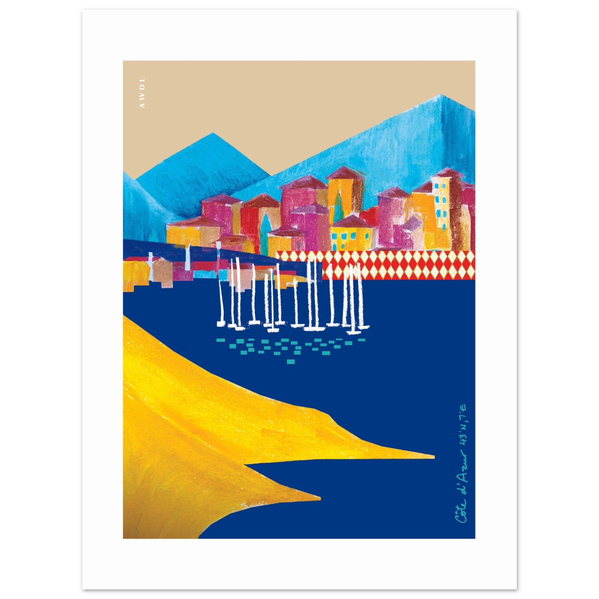 Colourful Seaside Towns And Mountains, Landscape Art, Travel Poster Print