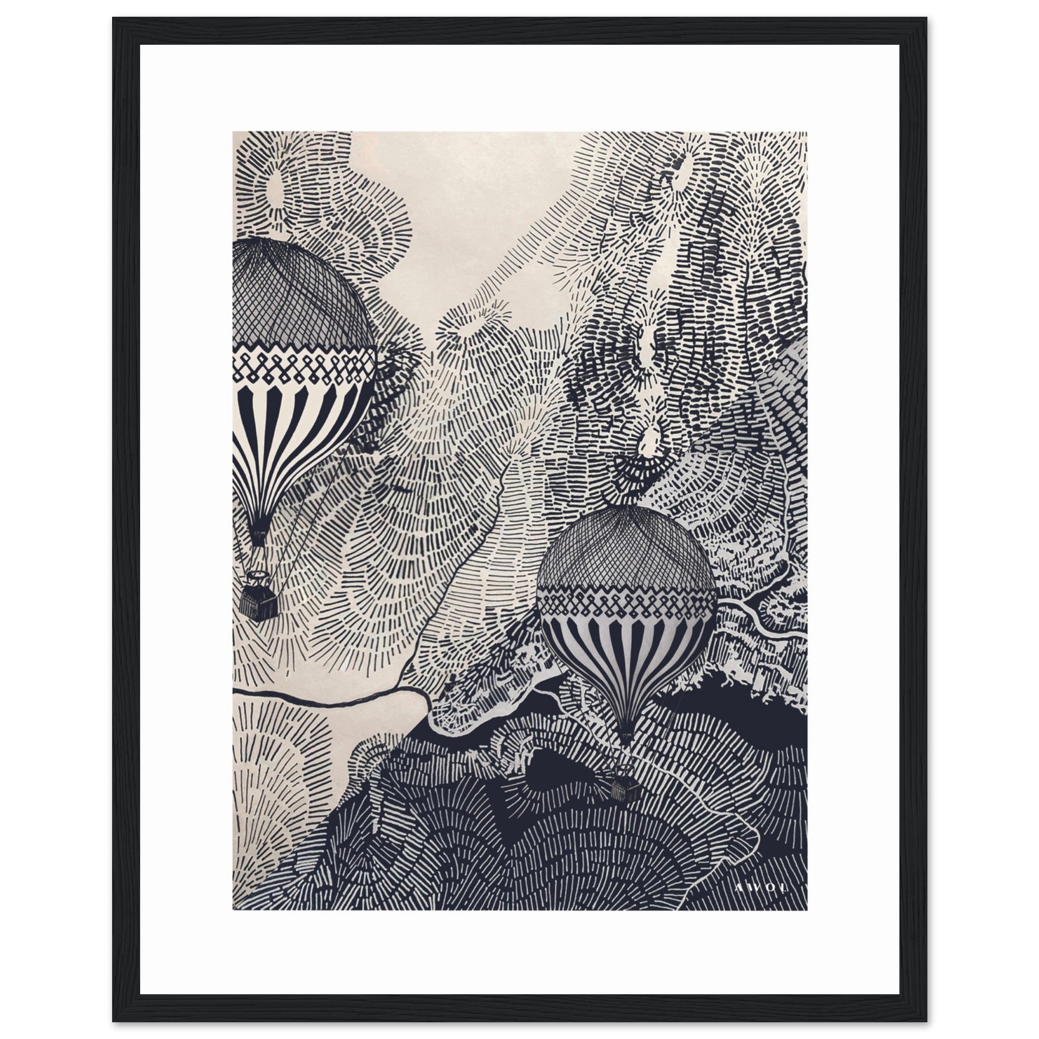 Dreaming Big: Hot Air Balloon Travel In The Sky, Framed Art Print