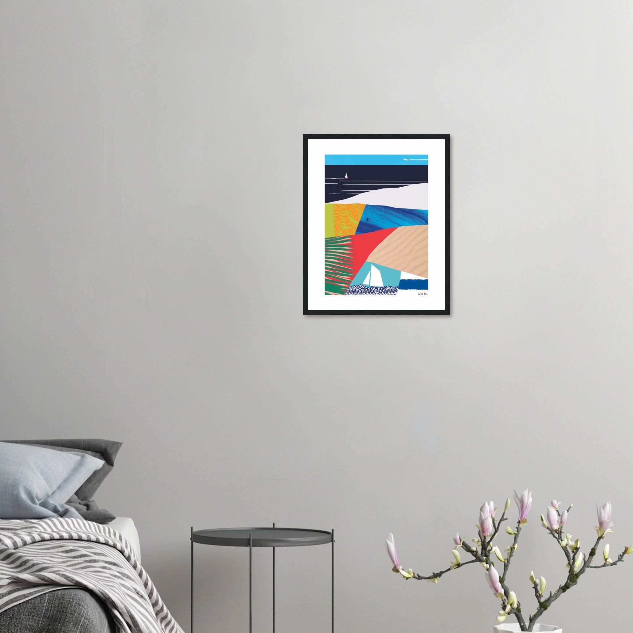 Tropical Paradise With Palm Trees, Abstract Beach Art: Framed Art Print