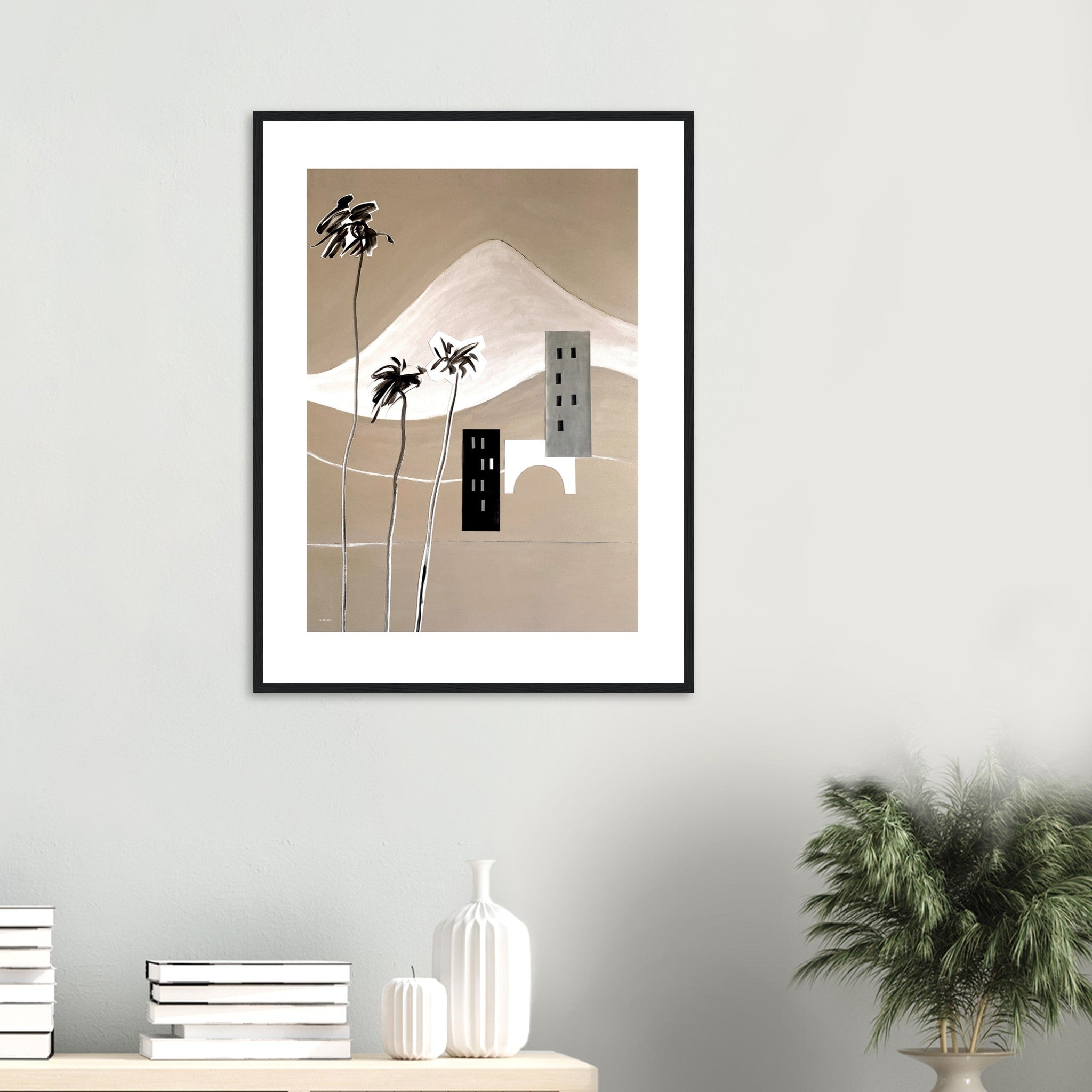 Mountains and And Palm Trees, Abstract Landscape Art: Framed Art Print